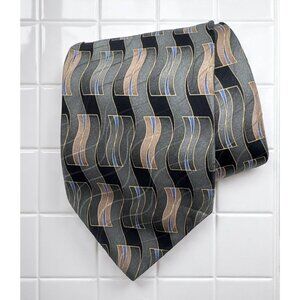 Puritan Mens Neck Tie Silk Abstract Geometric Flowing Design Green Gray